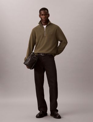 green soft knit quarter zip jumper for men calvin klein