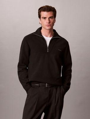 black soft knit quarter zip jumper for men calvin klein