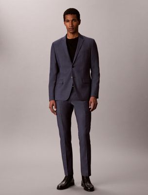 blue slim wool textured blazer for men calvin klein