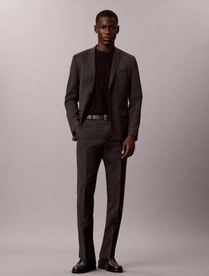black slim wool textured suit trousers for men calvin klein