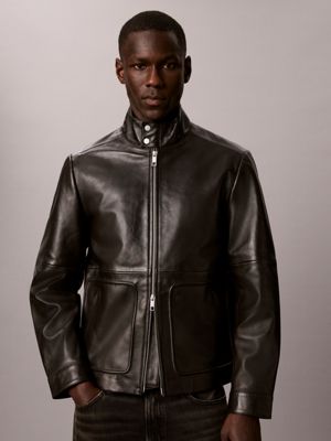 black kurtka ze skóry nappa dla mężczyźni - calvin klein