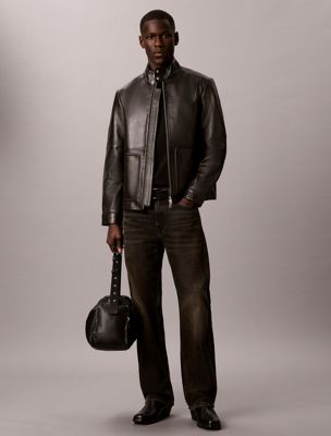blouson en cuir nappa black pour hommes calvin klein