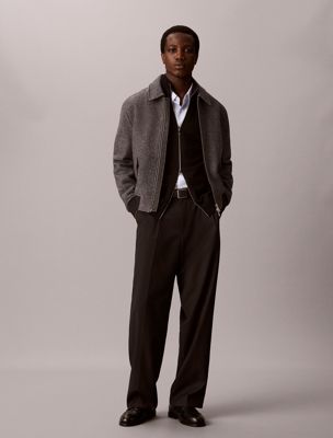 grey wool bouclé bomber jacket for men calvin klein