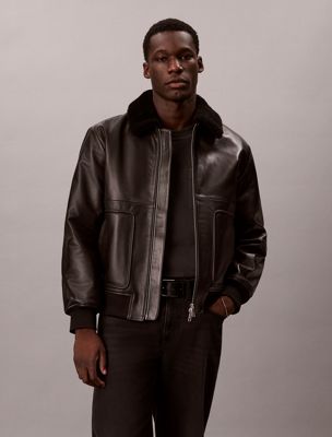 bomber en cuir black pour hommes calvin klein