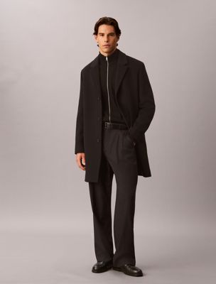 black wool blend overcoat for men calvin klein