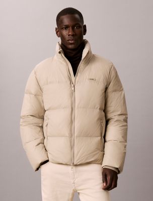 beige down puffer jacket for men calvin klein