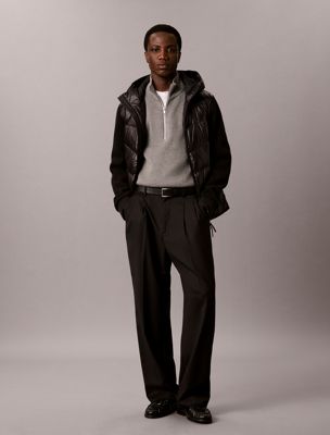 black steppjacke mit kapuze aus materialmix für herren - calvin klein