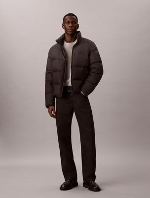black swobodna kurtka puchowa z nadrukiem dla mężczyźni - calvin klein