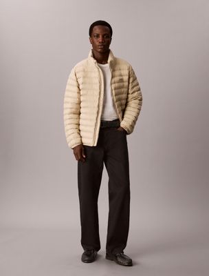 beige lightweight puffer jacket for men calvin klein