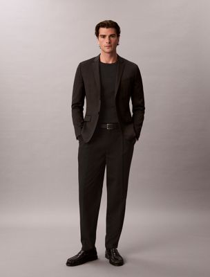 black schmal zulaufende hose aus wollgemisch für herren - calvin klein