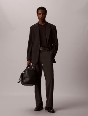 black relaxed straight cotton trousers for men calvin klein