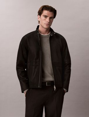 black suede leather moto jacket for men calvin klein