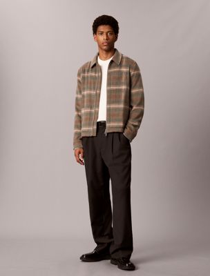 multi plaid check wool blend chore jacket for men calvin klein