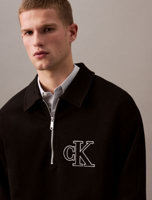 black double rib logo zip polo shirt for men calvin klein jeans