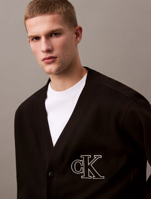 black double rib logo cardigan for men calvin klein jeans