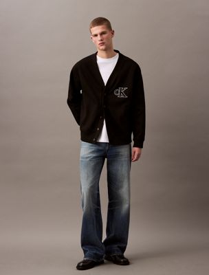 black double rib logo cardigan for men calvin klein jeans