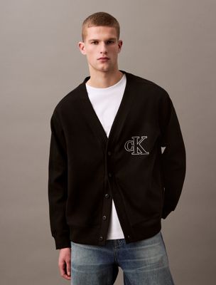 black double rib logo cardigan for men calvin klein jeans