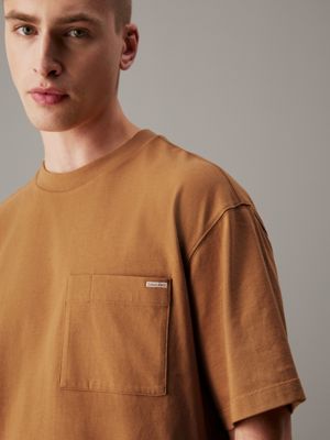 tobacco brown relaxed jersey pocket tee for men calvin klein jeans