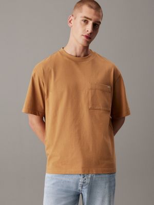 brown relaxed jersey pocket tee for men calvin klein jeans