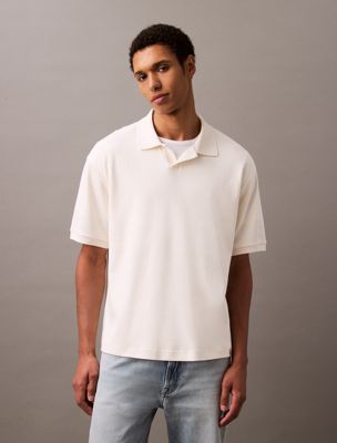 blanc de blanc relaxed ribbed cotton polo shirt for men calvin klein jeans