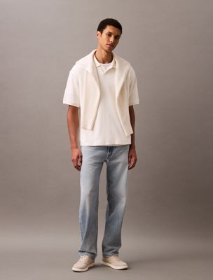 white relaxed ribbed cotton polo shirt for men calvin klein jeans