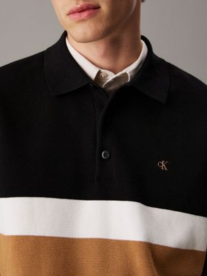 black half milano stripe polo shirt for men calvin klein jeans