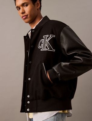 black varsity bomber jacket for men calvin klein jeans