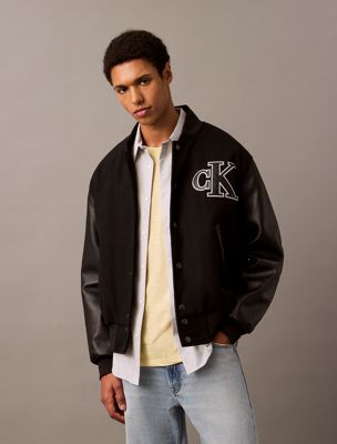 black varsity bomber jacket for men calvin klein jeans