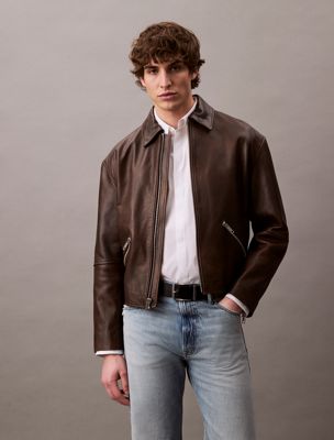 multi leather cropped biker jacket for men calvin klein