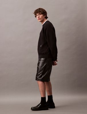 black paper leather short for men calvin klein