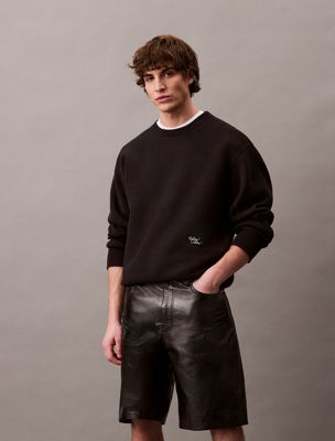 black paper leather short for men calvin klein