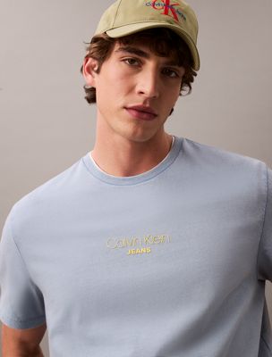 faded denim acid wash logo t-shirt for men calvin klein jeans