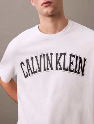 brilliant white varsity logo crewneck tee for men calvin klein jeans