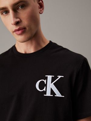 black varsity ck logo patch crewneck tee for men calvin klein jeans