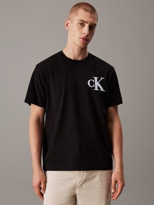 black varsity ck logo patch crewneck tee for men calvin klein jeans