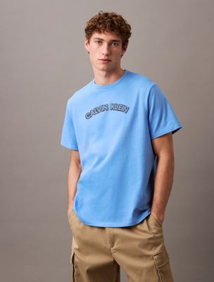blue curved logo t-shirt for men calvin klein jeans