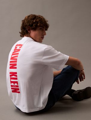 brilliant white heavy jersey logo t-shirt for men calvin klein jeans