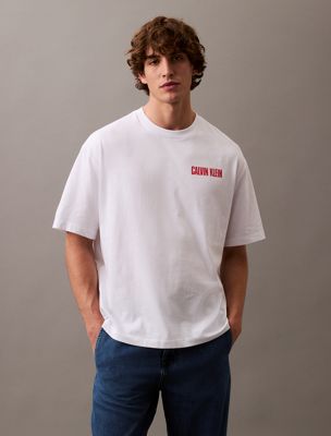 brilliant white heavy jersey logo t-shirt for men calvin klein jeans