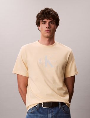 yellow monogram logo t-shirt for men calvin klein jeans