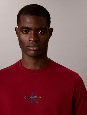 burgundy monogram logo t-shirt for men calvin klein jeans
