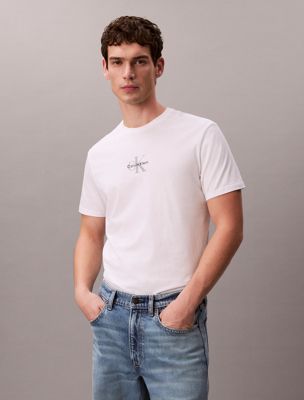 white monogram logo t-shirt for men calvin klein jeans