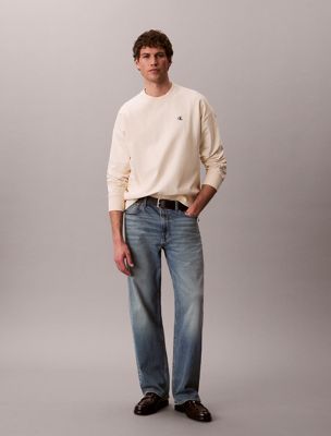 beige relaxed cotton terry sweatshirt for men calvin klein jeans