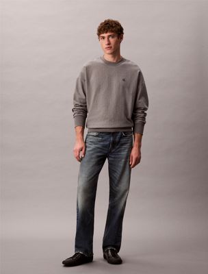 grey relaxed cotton terry sweatshirt for men calvin klein jeans