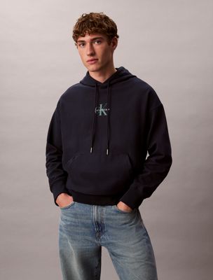 blue monologo premium fleece hoodie for men calvin klein jeans