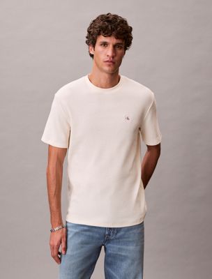 beige classic waffle t-shirt for men calvin klein jeans