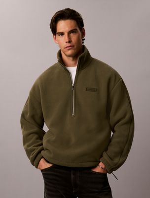maglione in felpa con zip corta green da uomini calvin klein
