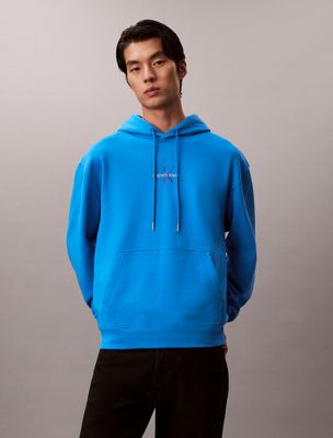 blue cotton terry monogram hoodie for men calvin klein jeans