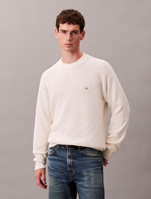 beige cotton waffle knit jumper for men calvin klein jeans