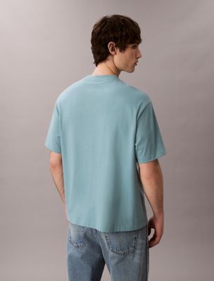 smoke blue relaxed t-shirt met grafisch scriptlogo voor heren - 