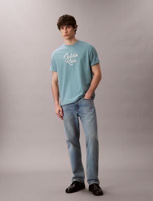 blue relaxed t-shirt met grafisch scriptlogo voor heren - 